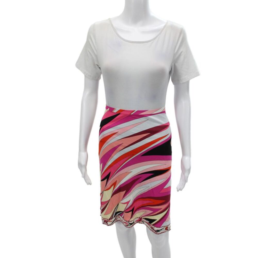 Emilio Pucci Women Wrap Skirt Multi Color Graphic Viscose Knee Length Size 14